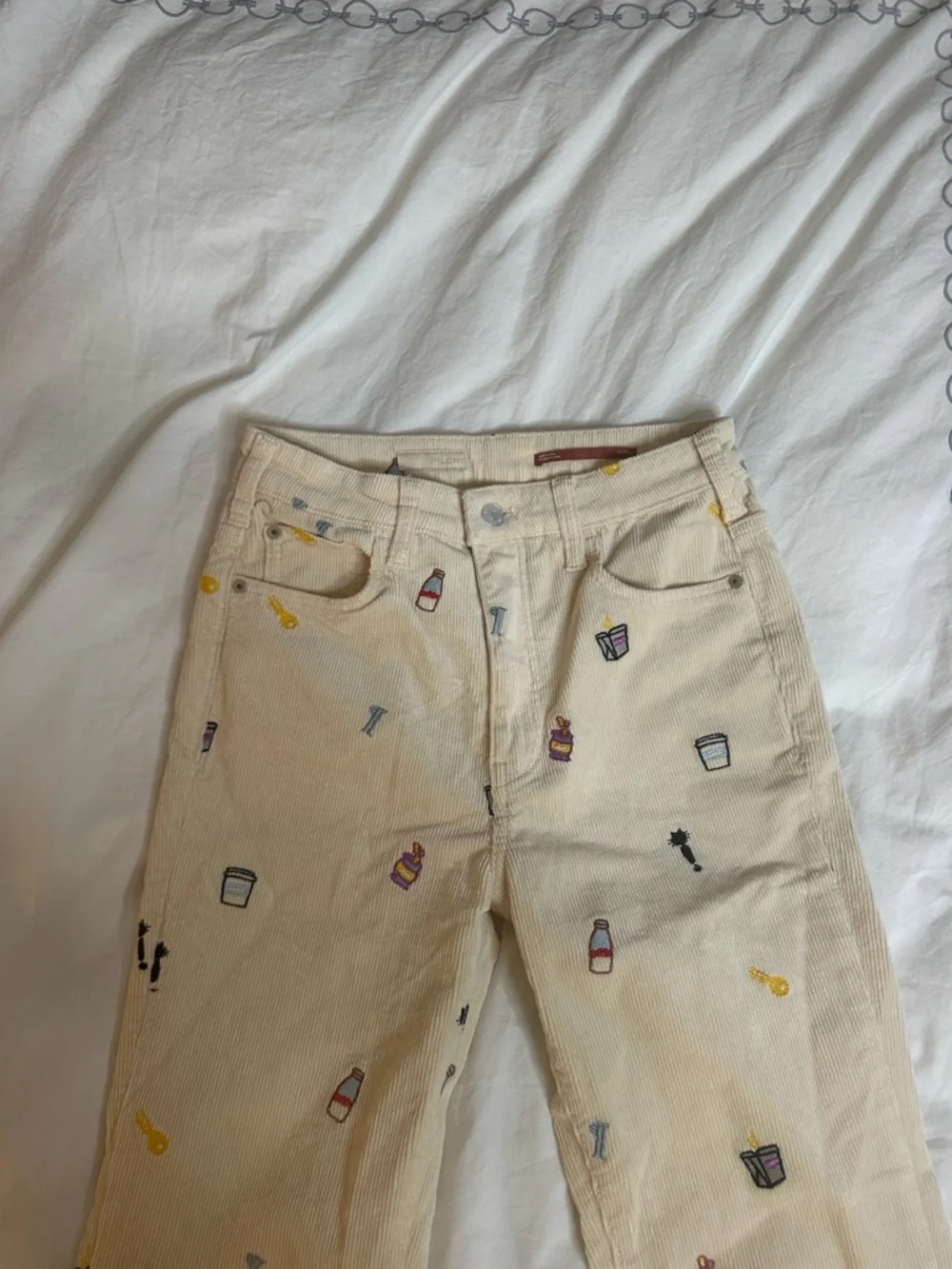 Pilcro Cream Corduroy Embroidered Flare Pants - Picture 3 of 10